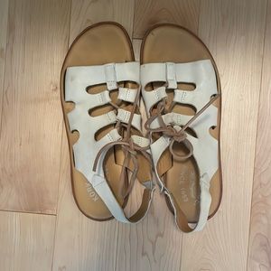 Kork-Ease Tan & White Leather Lace Up Sandals
